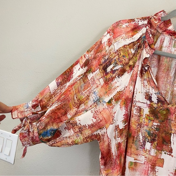 Sofia Made in Italy 3/4 Sleeve Ruffle Neck Satin Eloise Blouse One Size - Picture 3 of 7